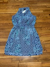 Banana Republic Womens Sleeveless Dress Sz 8p Petite Blue Batik Knee Length NWT