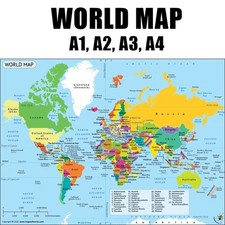 Image of LARGE MAP OF THE WORLD POSTER - ATLAS WALL CHART EDUCATIONAL (A1, A2, A3, A4)