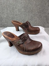 Vtg MIA Clog Shoes Womens Size 10 Brown Leather Wooden Platform Studded Heels