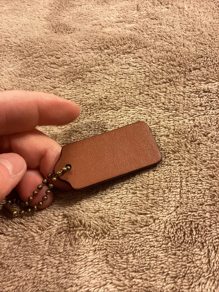 Vintage Brown Leather 2” Coach One Sided Hang Tag W/ Gold Brass Chain - Image 3 of 4