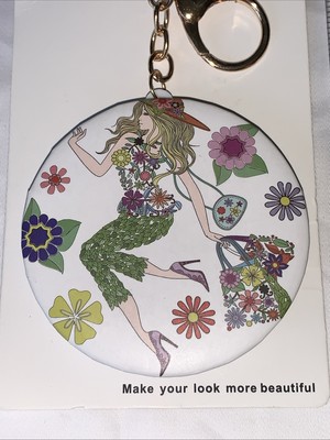 Two Mirror Compact-1 Reg & One Magnify-Purse Charm Key Chain Keyring Backpk-New