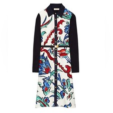 Tory Burch NWTS Silk Front Shirtdress Navy Blue Porcelain Thistle Sweater Back