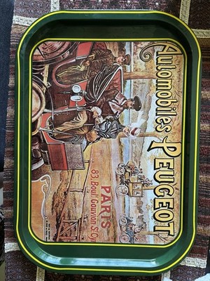 Vintage Automobiles Peugeot Paris Victorian Car Ad Litho Tin Tray.