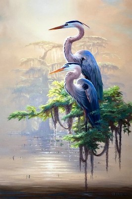 Great Blue Herons, Signed by RC Davis  20  X  30 inches