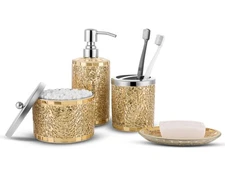 Bathroom Accessory Set, 4 Pcs Gold Bathroom Accessories Sets, Include Soap Di...