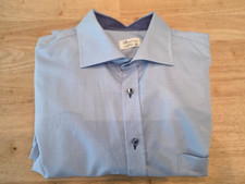 STENSTROMS Men  s Blue Houndstooth Twofold Cotton Flip Cuff Dress Shirt Sz 17.5
