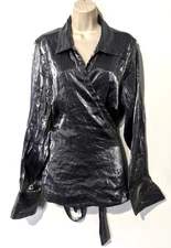 Ashley Stewart Women's Metallic Wrap Top Sz 20 Rayon Blend Gray Long Sleeve EUC