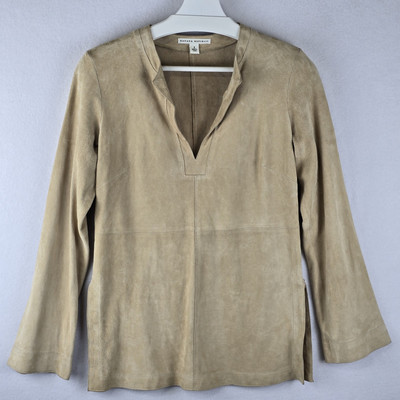 Y2K Banana Republic Suede Leather Tunic Top Butter Beige 4 Native American Boho