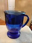 6  VTG Anchor Hocking Coffee/Tea Mugs Cobalt Blue Glass Footed Oversized 5in. At