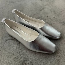 Franco Sarto Vana Silver Metallic Ballet Flats Women's 9 Square Toe