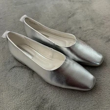 Franco Sarto Vana Silver Metallic Ballet Flats Women's 9 Square Toe