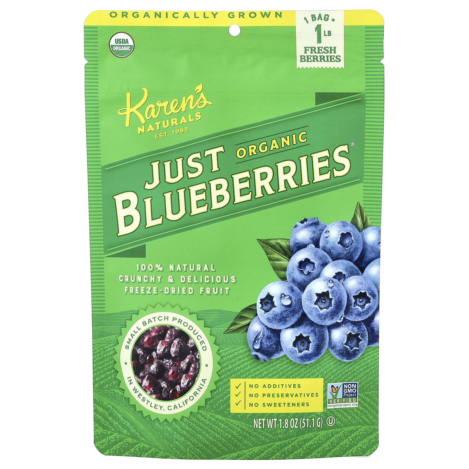 Органическая черника Just Blueberries , 1,8 унции (51,1 г)