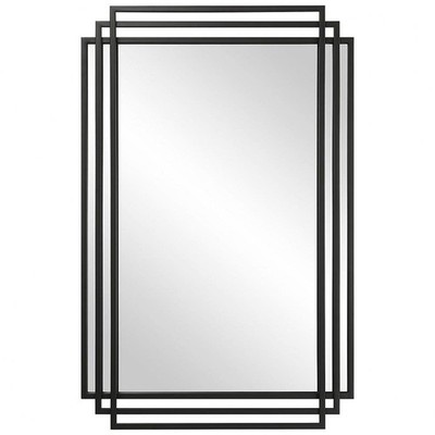 Modern Rectangular Wall Decor Mirror in Matte Black with Overlapping Solid Iron