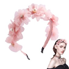 Flowers Headband Pearl Pink Floral Hairbands Summer Costume Accessories