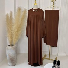 Muslim women's Abaya Turkey kaftan dress maxi polyester blend long sleeve