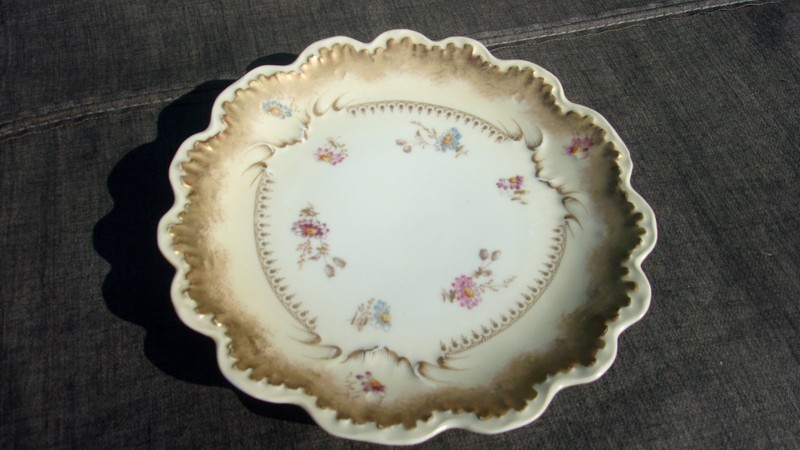 Antique Porcelain  LS&S Limoges France Depose Gold Floral Scalloped Plate