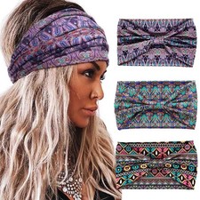 Boho Headbands Wide Knotted Hairbands Stretch Printed Head Bands Bohemia Set A