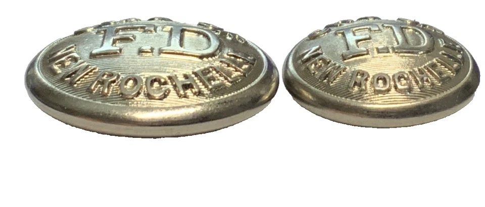 PAIR OF NEW ROCHELLE, NEW YORK FIRE DEPARTMENT NICKEL UNIFORM BUTTONS c1910 NOS - Image 3 of 4