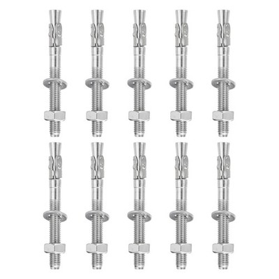 10Pcs 3/8''x4'' Stainless Steel Concrete Anchor (with Nuts and Washers)