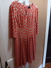Tahari Arthur S Levine Dress 12 Coral Beige Polka Dot Keyhole Neck Pintuck