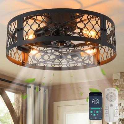 Garwarm 20in Black Caged Ceiling Fan with Light Bladeless Indoor Fandelier