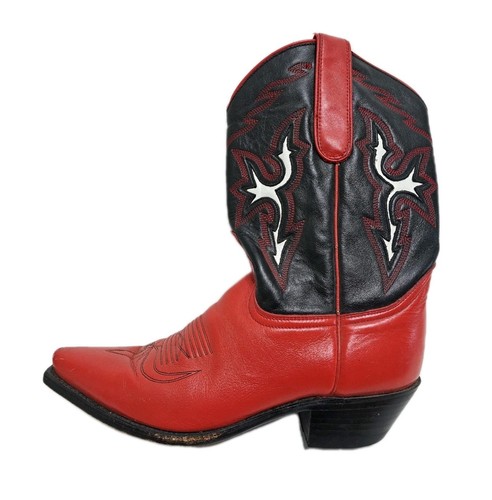 Dan Post Boots Womens 7.5 Red Black Leather Western Cowboy Spain Shoes - Picture 4 of 10