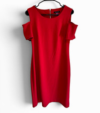 Tommy Hilfiger Red Sheath Dress Cold Shoulder Stretch Ruffle Zip Size 12