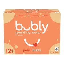 Bubly Peach Sparkling Water Beverage, 12x355ml cans, 4.26L/144 oz