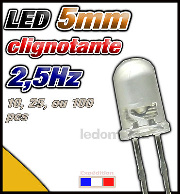 416J# LED 5mm Schnellblinker 2,5Hz Gelb Rund, Dispo 10, 25 oder 100 Stück - 