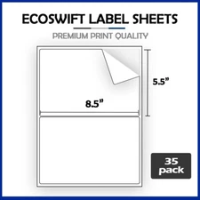 (70) 8.5 x 5.5 "EcoSwift" Shipping Half-Sheet Self-Adhesive eBay PayPal Labels