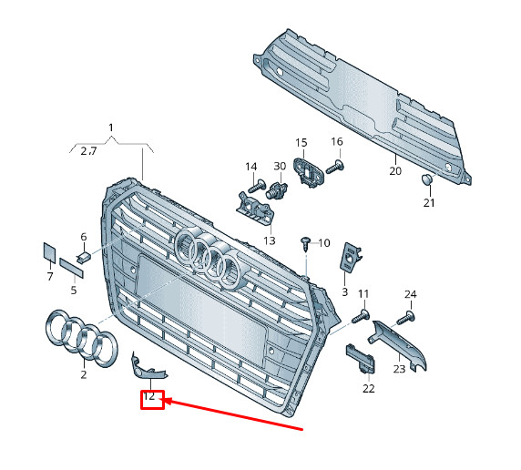 Cache de calandre pour Audi A4 Avant B9 8W0853140Arp5