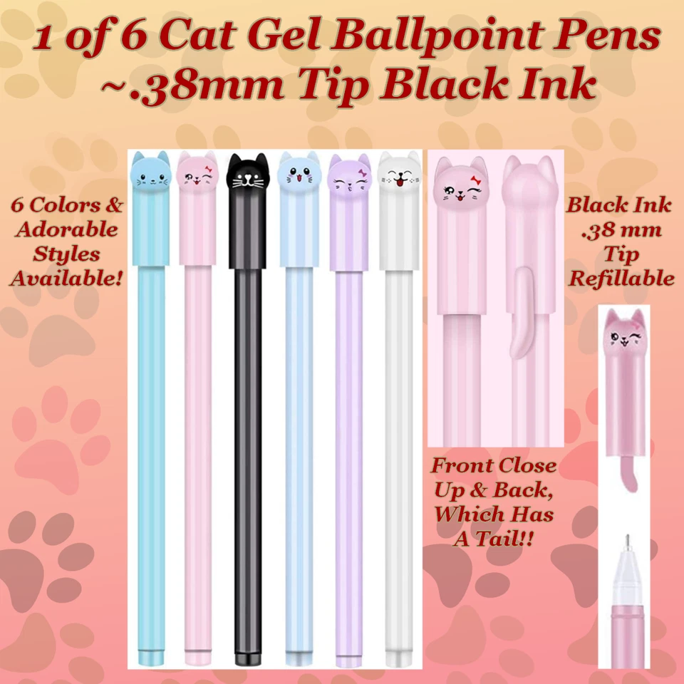 Juego de papelería para gatos ~ 2 bolígrafos de gel para gatos diferentes, 1 bloc de notas magnético para gatos con 50 páginas🐈 Foto 3 de 4