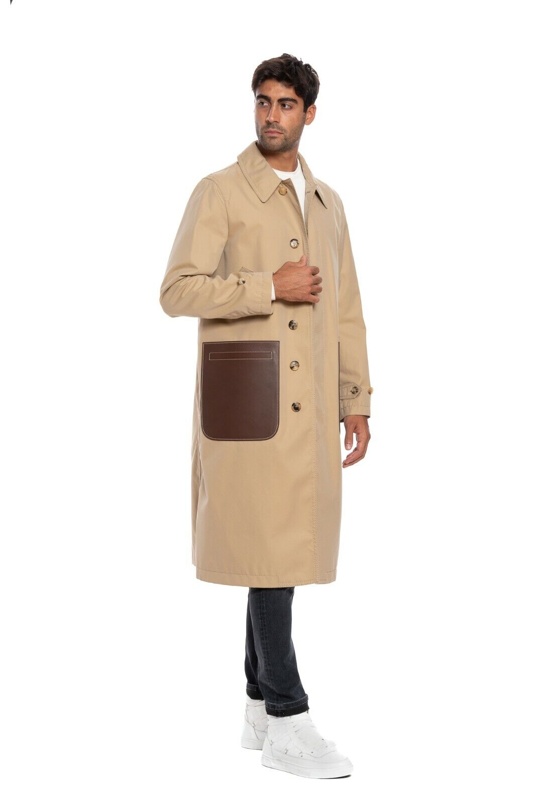 2450$ BURBERRY RUNWAY Cotton-Gabardine Honey Trench Coat with Leather Pockets