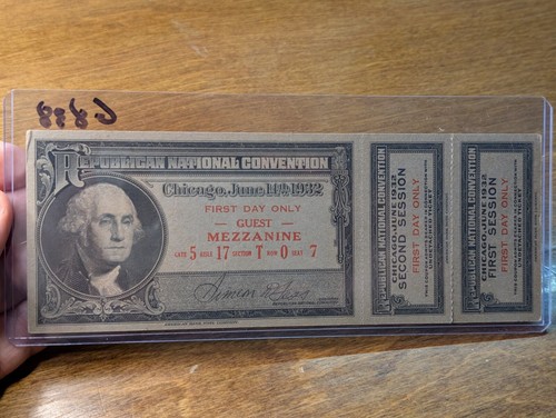 Vintage 1932 Republican National Convention Admission Ticket With Stubs