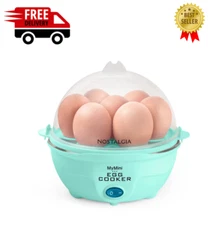 MyMini Premium 7-Egg Capacity Cooker Large, Compact Design, MEC7TL, White & Teal