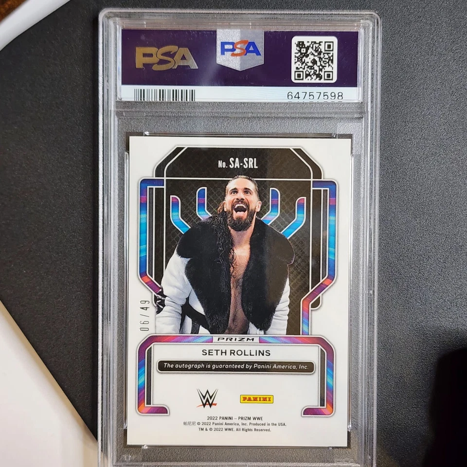 2022 Prizm WWE SETH ROLLINS Superstar Autograph Blue /49 SGC 8.5 Auto 10 - Image 2 of 2
