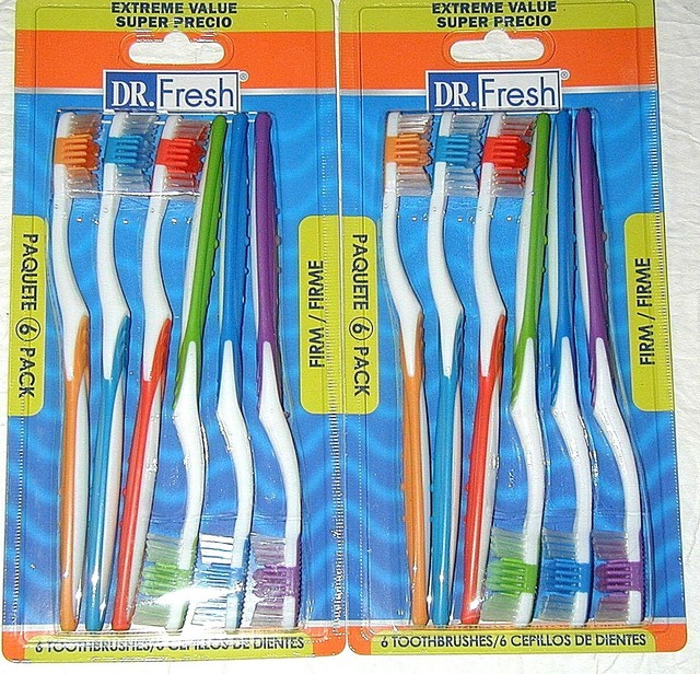 Dr. Fresh Toothbrush 6 Pack Firm (two packages, one dozen toothbrushes