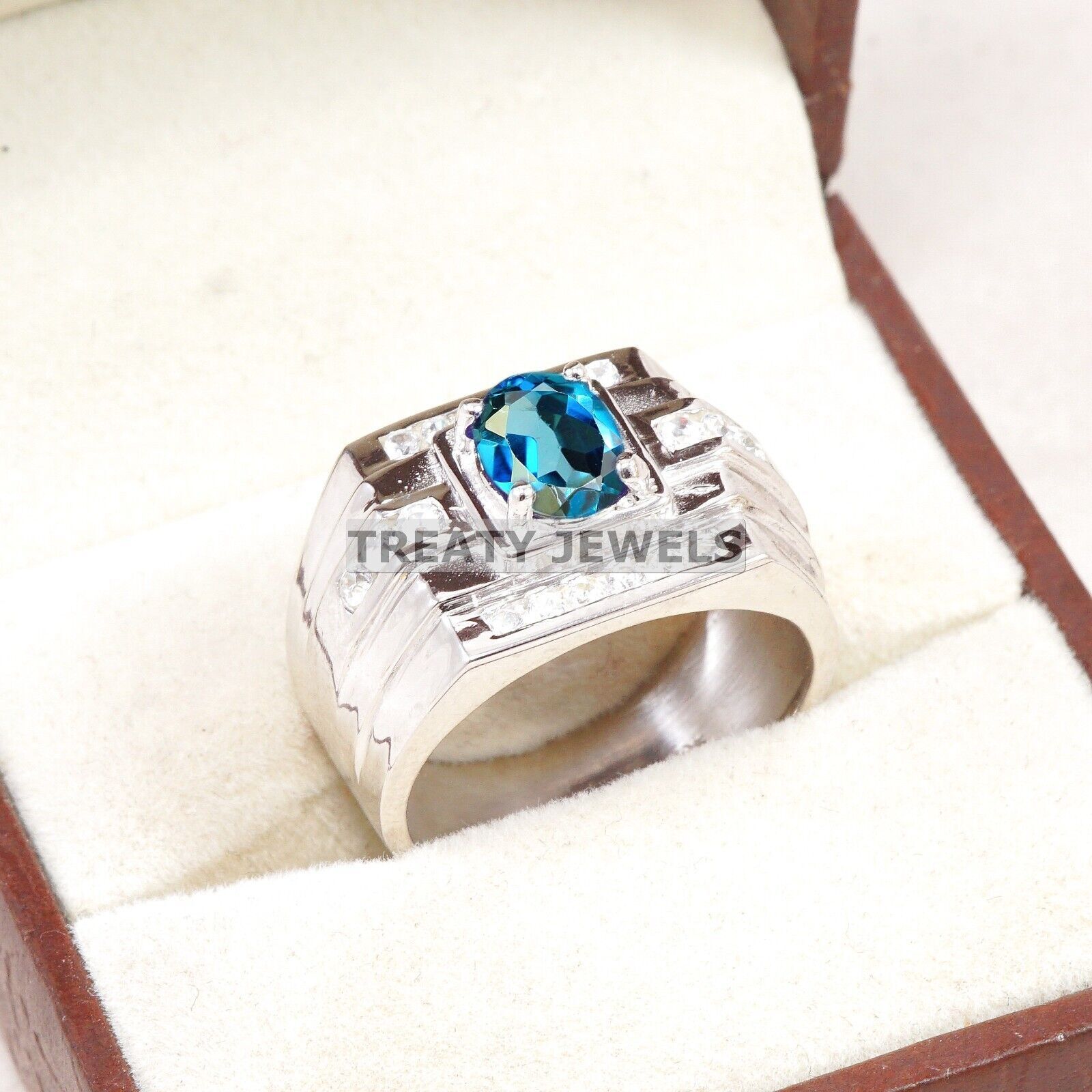 London Blue Topaz Oval Gemstone With 925 Sterling Silver Ring For Men's #B268 *