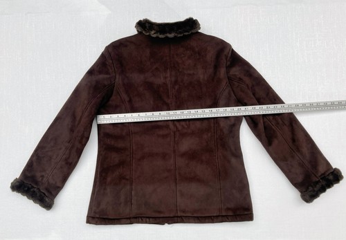 Vintage ESPRIT FAUX SUEDE / FUR COAT / JACKET DARK BROWN WOMAN'S L - Picture 6 of 7