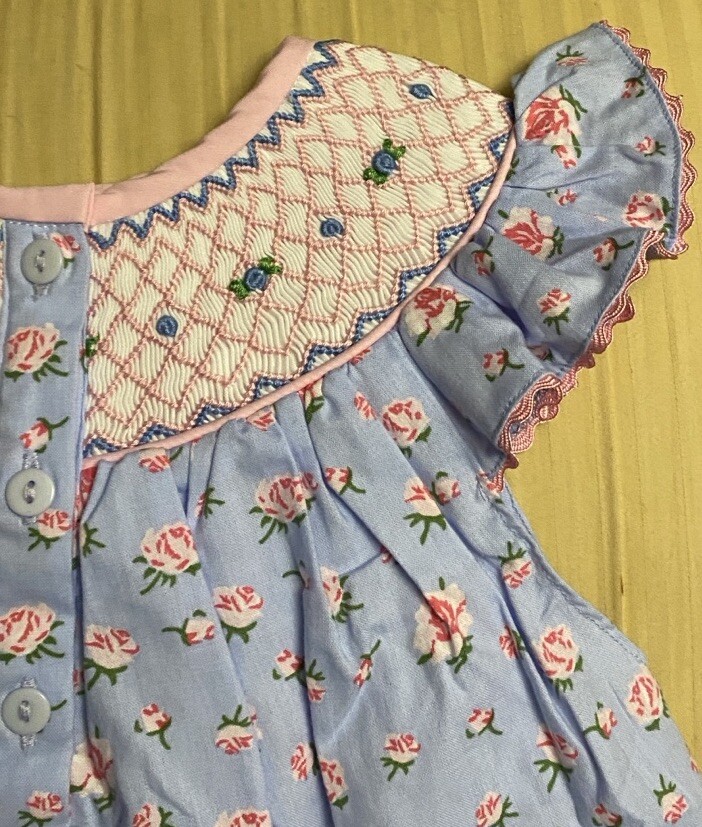 Girls NWT Boots & Bows Smocked Dress Long Hand Sewn Flowers Free