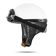 ATO MOTO VEB Standard Halbschalenhelm oldtimerhelm Weiß mit Brille Größe S