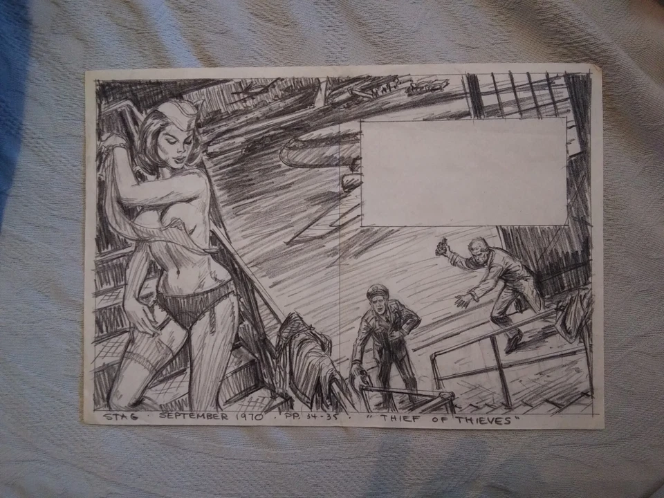 Dibujo original Earl Norem ¡CALIENTE nena en su máxima expresión! Ladrón de ladrones 2 gemas 1970 Foto 4 de 4