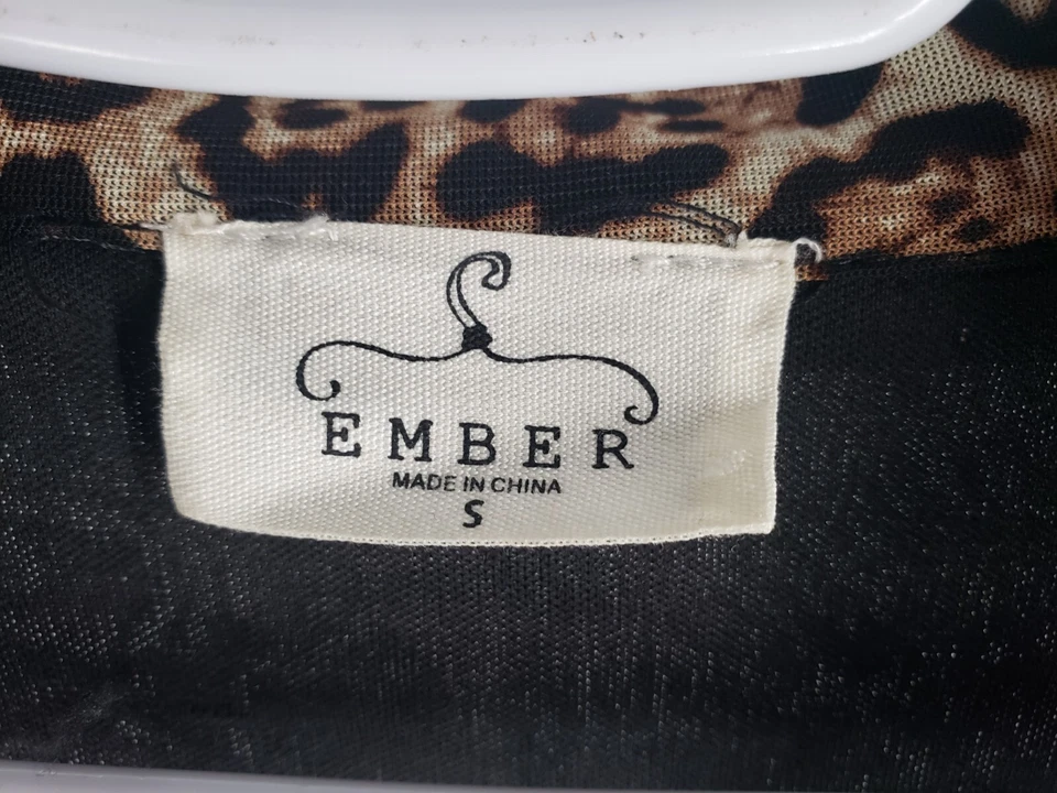 Ember Топ с подкладкой женщин размер маленький S леопард печать блузка V шеи центр галстук - Изображение 2 из 4