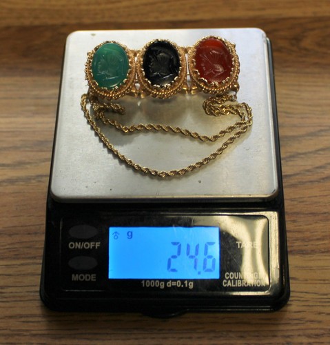 Heavy Antique Victorian 14K Gold Carved Intaglio Tri Gemstone Pin/Brooch 24.6 Gr - Picture 7 of 7