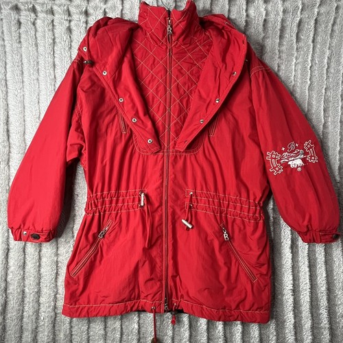 Vintage Bogner Ski Jacket Hooded Red Embroidered Polar Bears Pocketed Women 8-10 - Picture 9 of 16