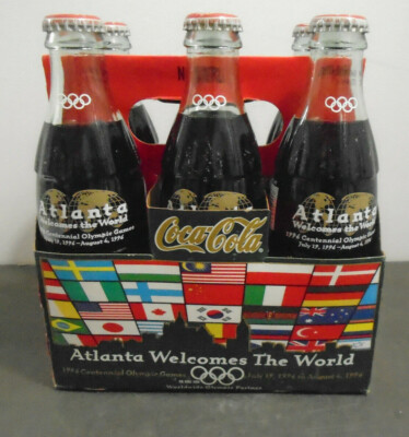 VINTAGE 1996 COCA-COLA COKE ATLANTA OLYMPICS GLASS BOTTLE 6 PACK
