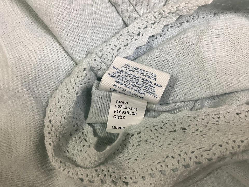 Sábana plana completa Simply Shabby Chic y 2 fundas de almohada AZUL lino algodón borde de ganchillo Foto 2 de 4