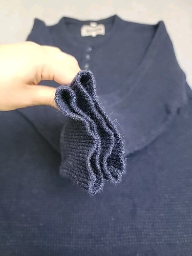 Maglione Schott Bros Henley uomo L blu misto lana tessuto waffle termico preppy - Foto 7 di 13