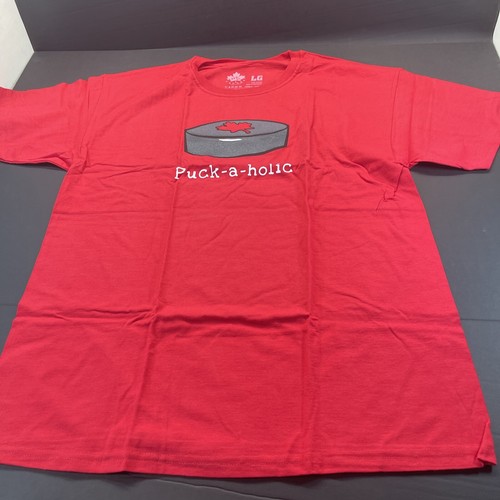 Life Is Canada Puck-A-Holic Canadian Hockey T-Shirt Sz. Large Red Short Sleeve - Picture 3 of 6
