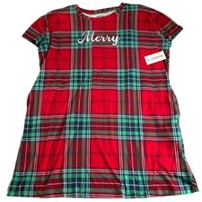 Joyspun Plaid Merry Nightgown Women Size Large/XL Red Sleepshirt Pajamas Pockets